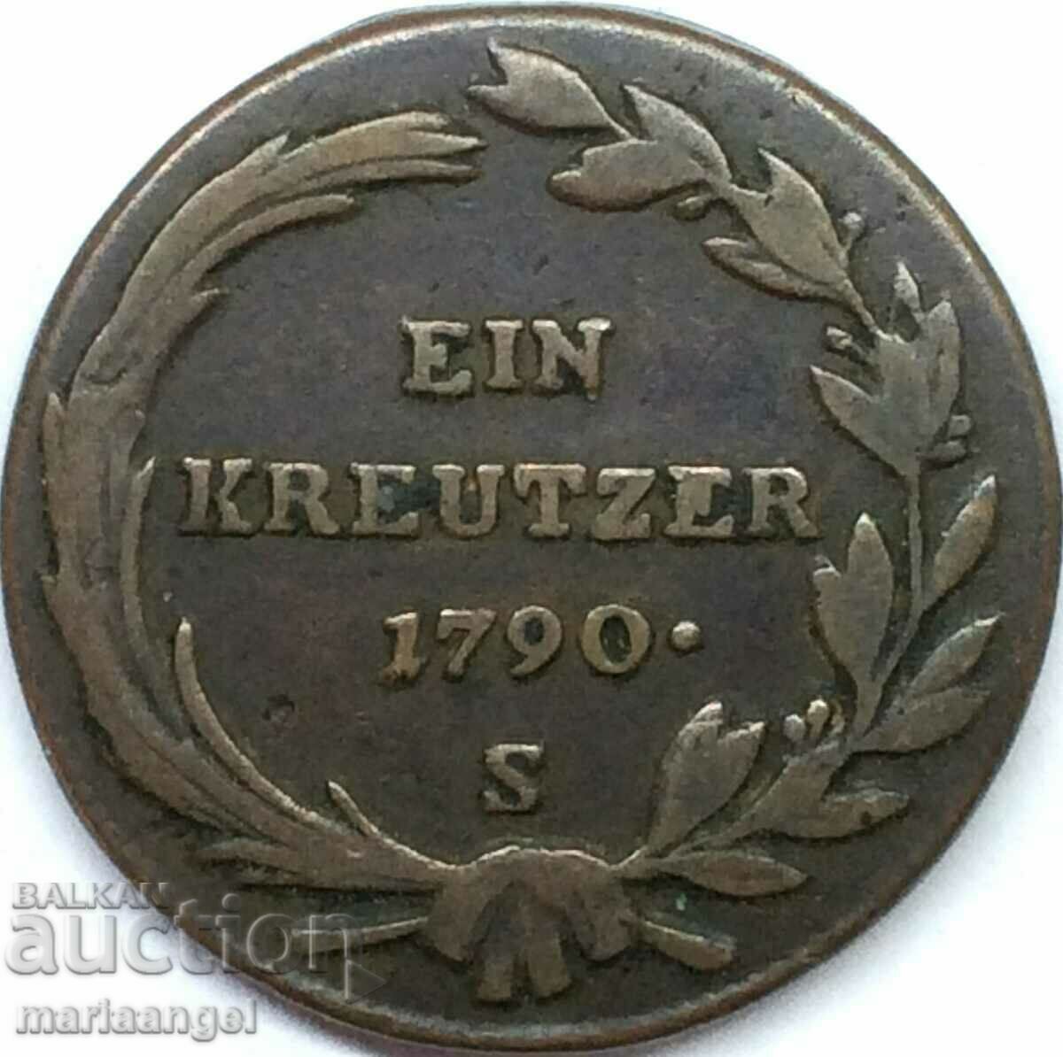 1 Kreuzer 1790 S - Schmolnitz Joseph II Austria