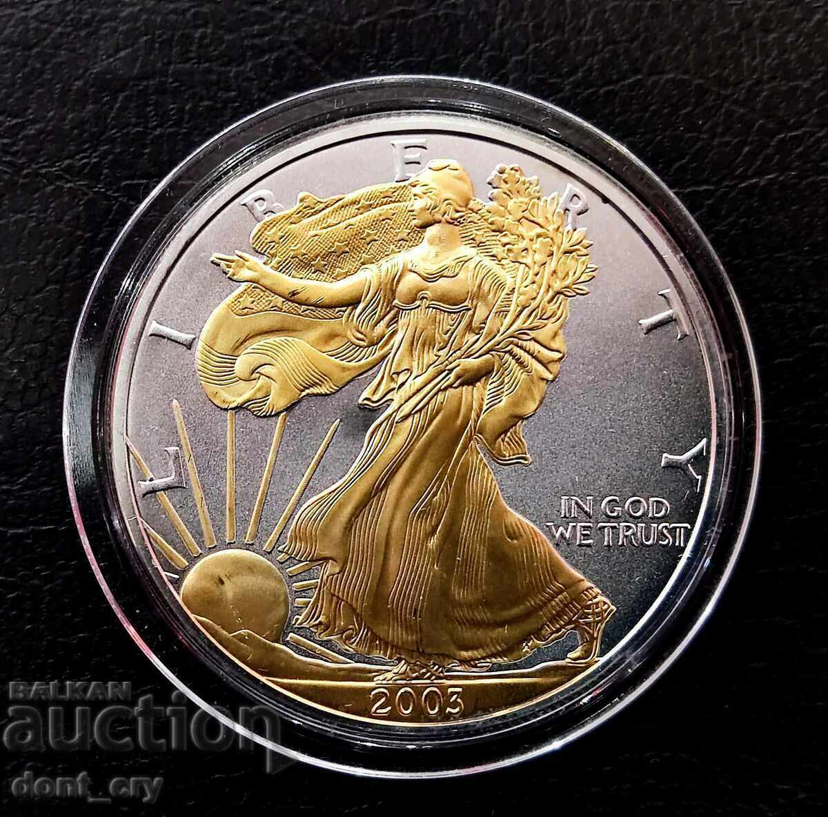 Silver 1 oz American Silver Eagle 2003 Versiune placată cu aur
