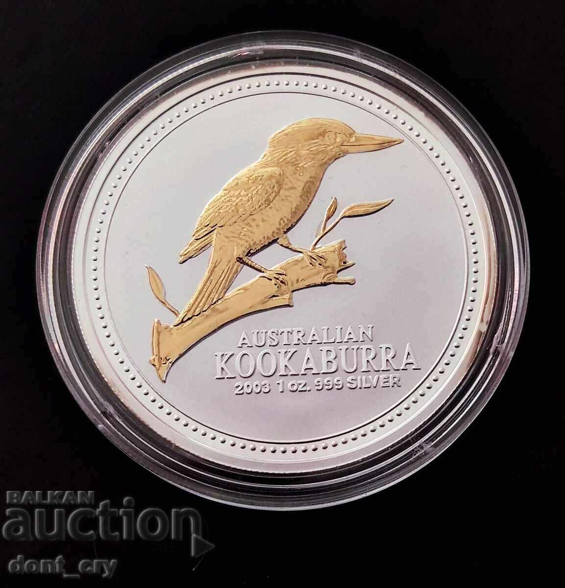Silver 1 Oz Australian Kookaburra 2003 Gold Plated Version