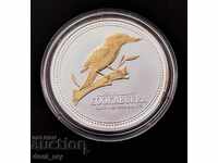 Сребро 1 Oz Австралийска Кукабура 2003 Позлатена Версия