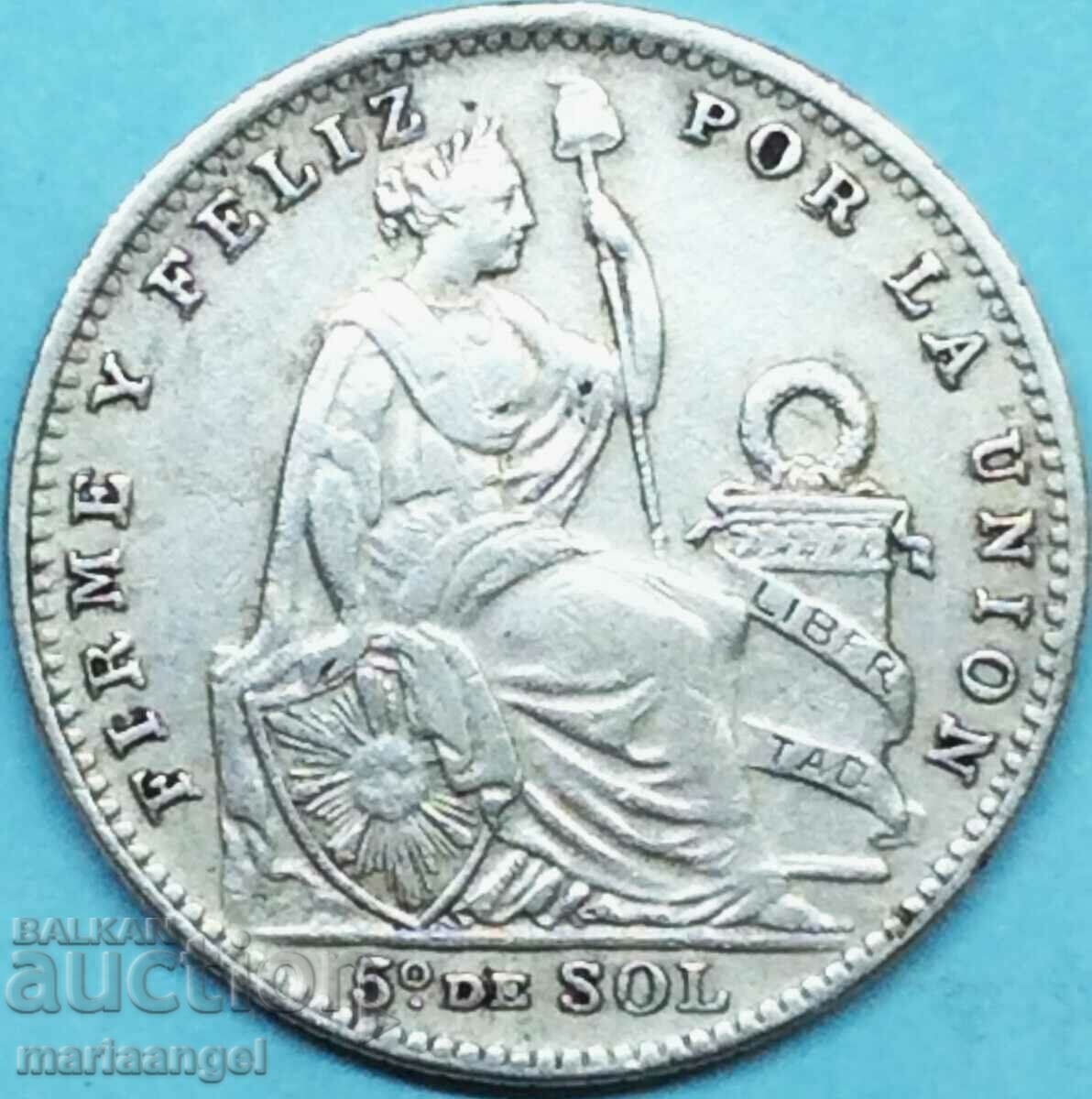 Peru 1/5 Sol 1916 Lima 23mm Silver - Rare