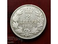 Сърбия 2 динара 1904 - сребро