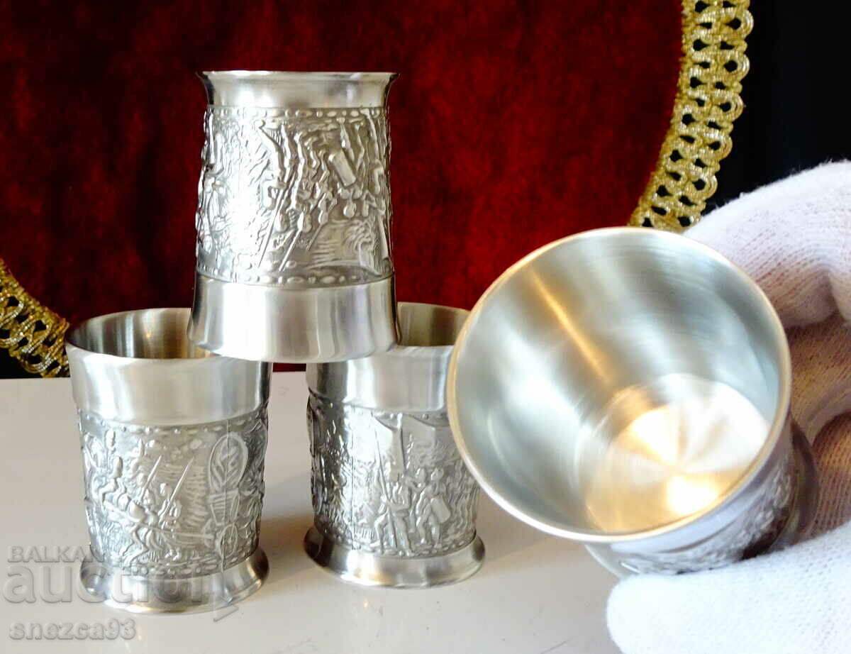Pewter Rakia Cups, Horsemen, Knights - 6 Pewter Rakia Cups, Horsemen, Knights - 6