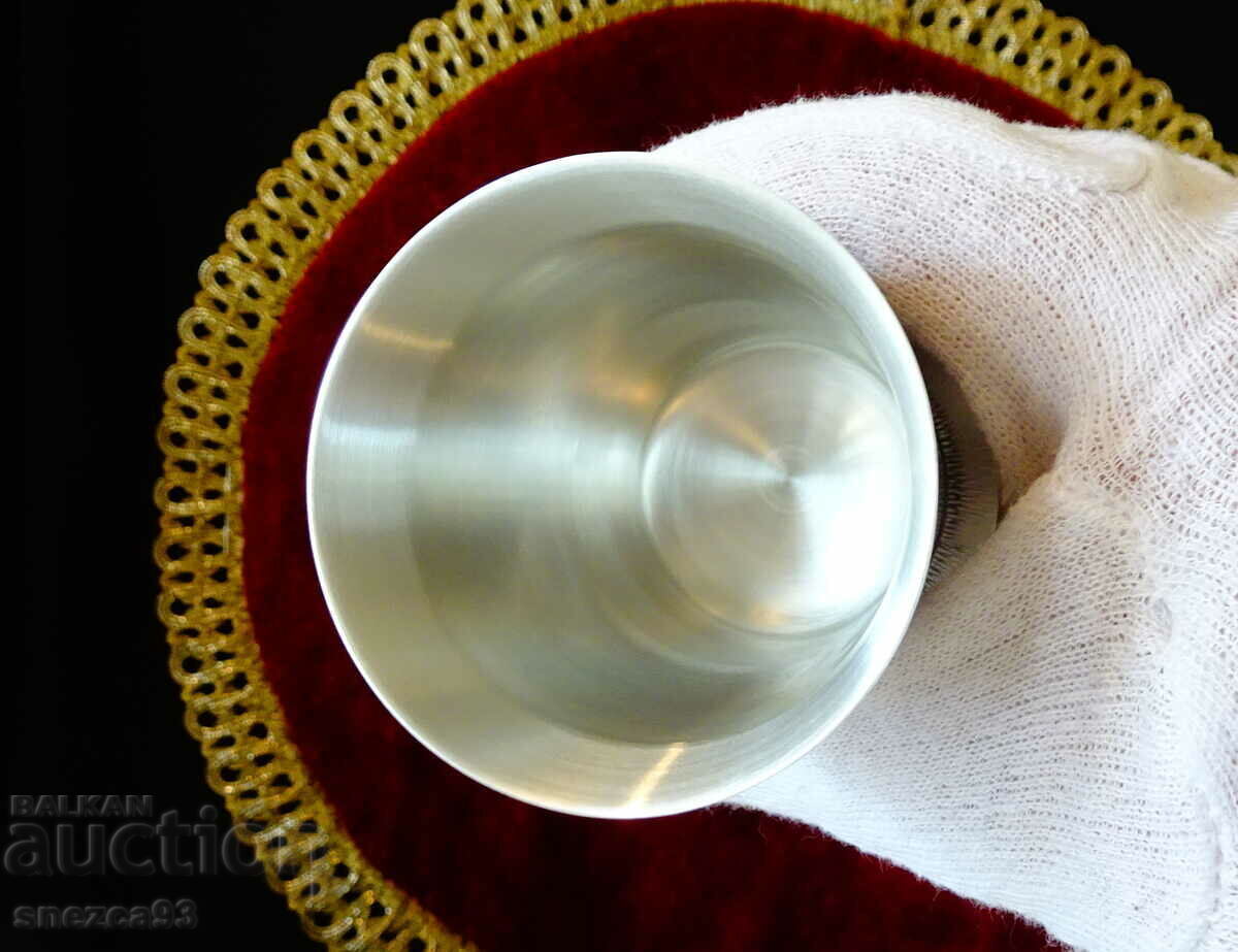 Two pewter wine goblets, three romantic paintings - 5