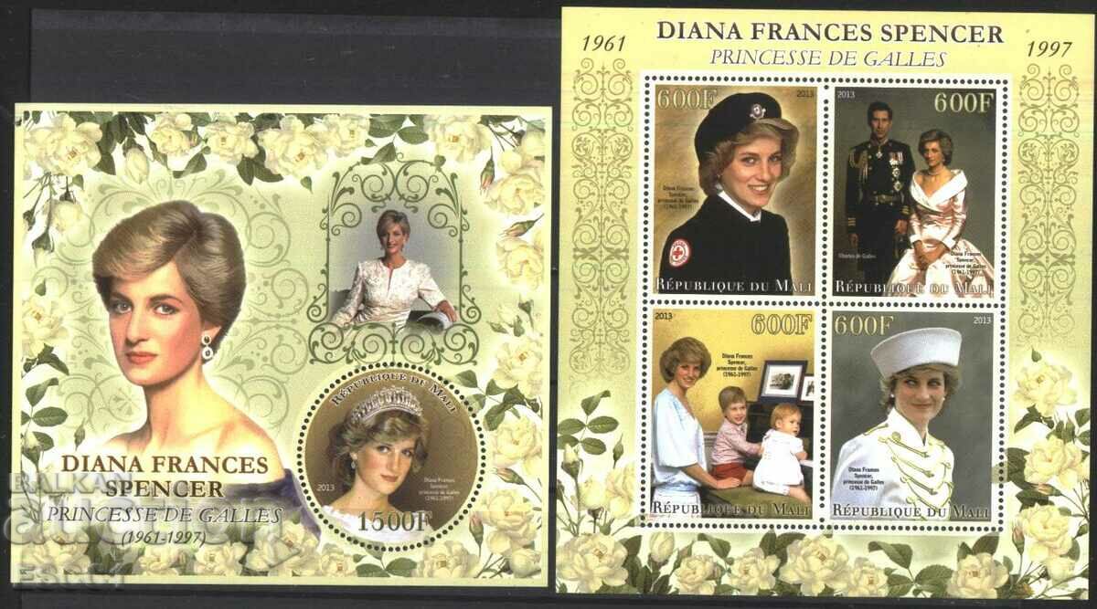 Clean stamps in small sheet and block Lady Diana 2013 from Mali