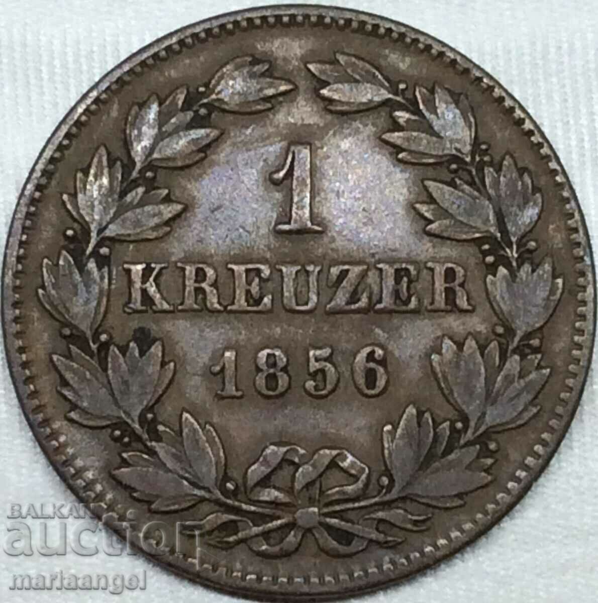 1 Kreuzer 1856 Baden Germania Prințul regent Friedrich
