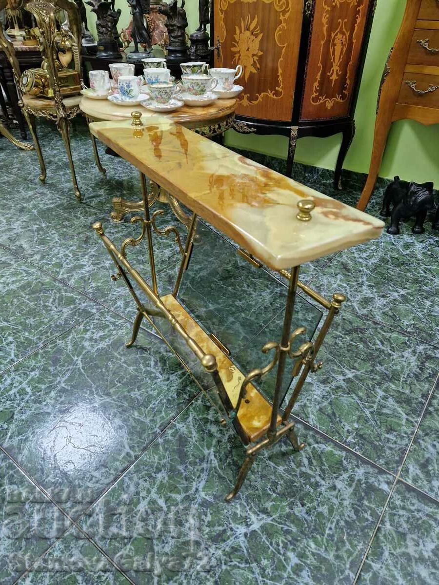 Unique antique bronze and onyx newspaper table