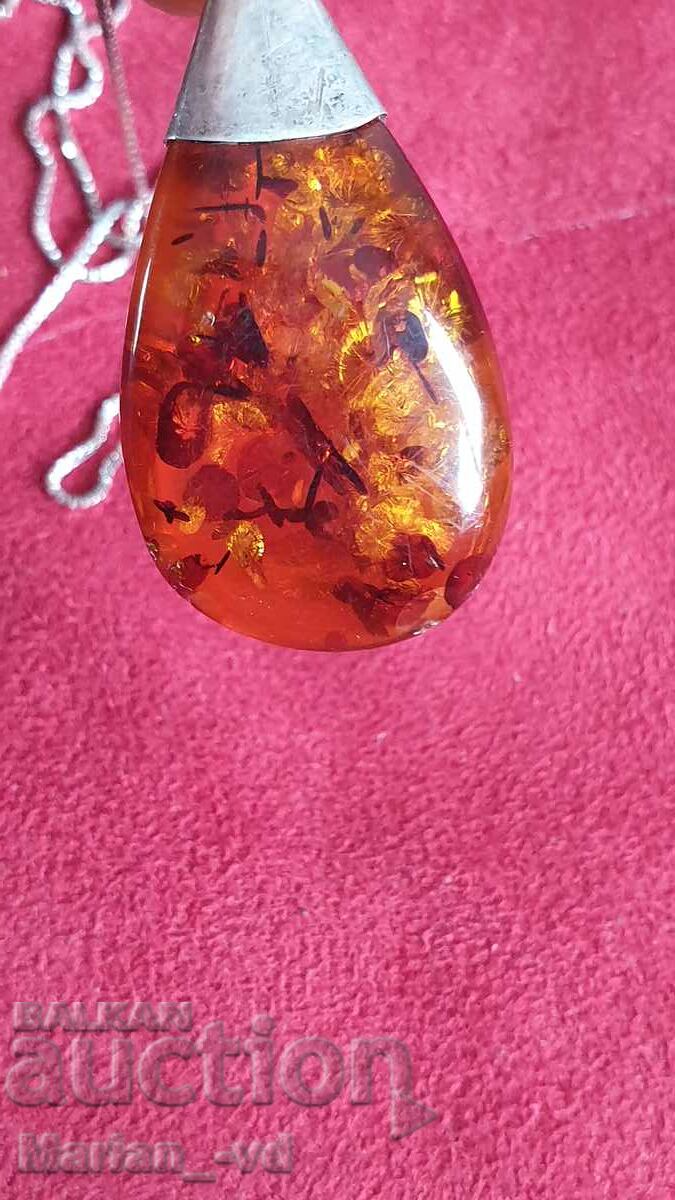 Amber pendant with silver fittings and silver chain - 5 Amber pendant with silver fittings and silver chain - 5