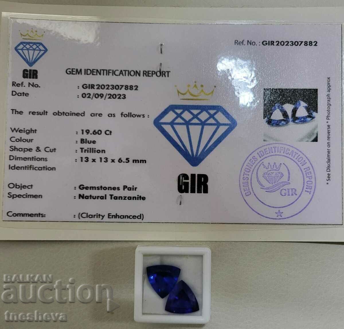 Auction 19.60 Ct. set of tanzanites, certified Auction 19.60 Ct. set of tanzanites, certified