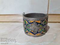 A great large enamel metal bracelet with costume pin