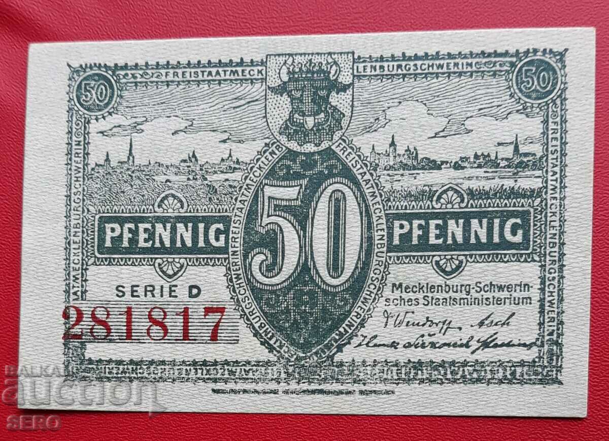 Bancnota-Germania-Mecklenburg-Schwerin-50 pfennig 1922