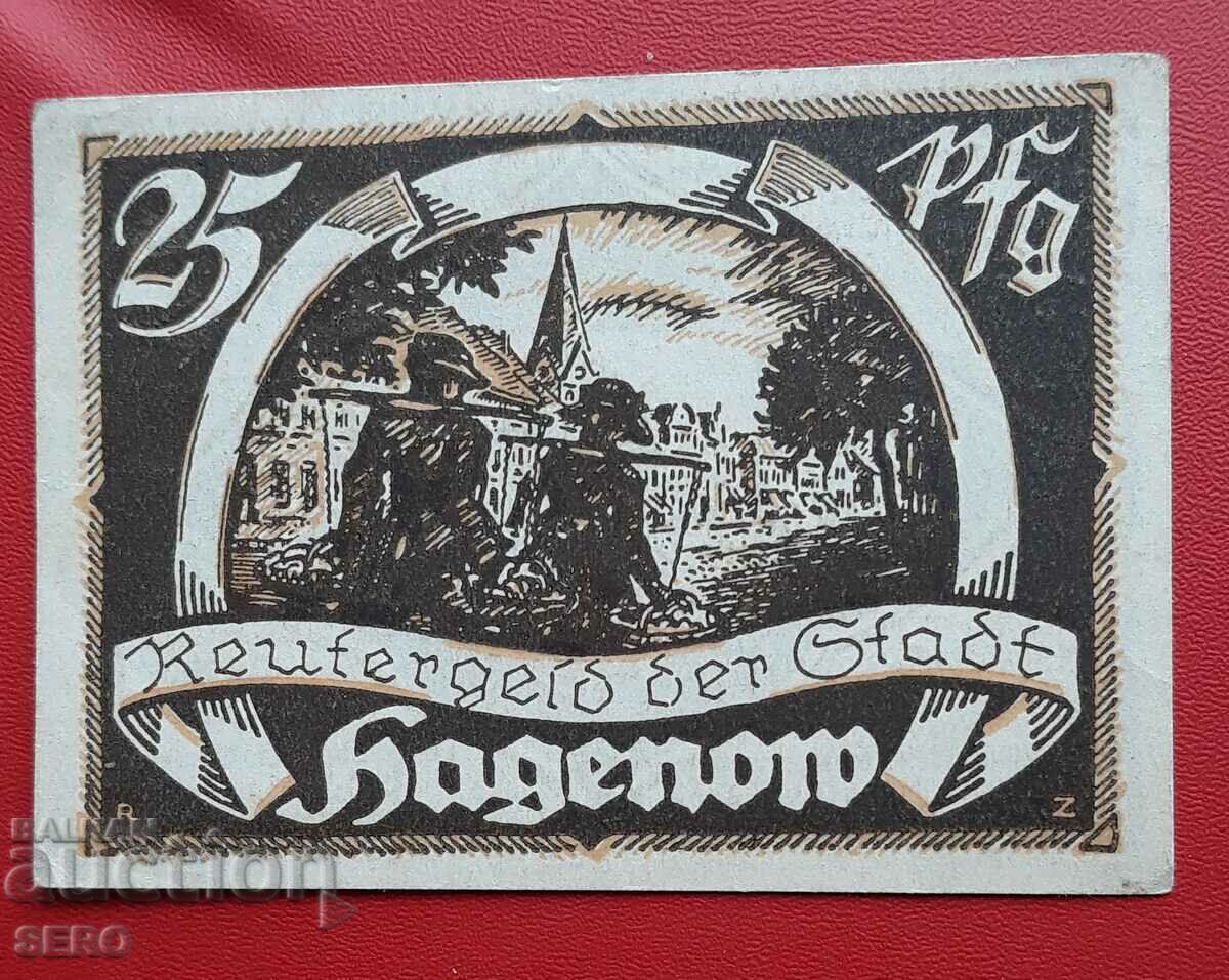 Банкнота-Германия-Мекленбург-Померания-Хагеноу-25 пф 1922
