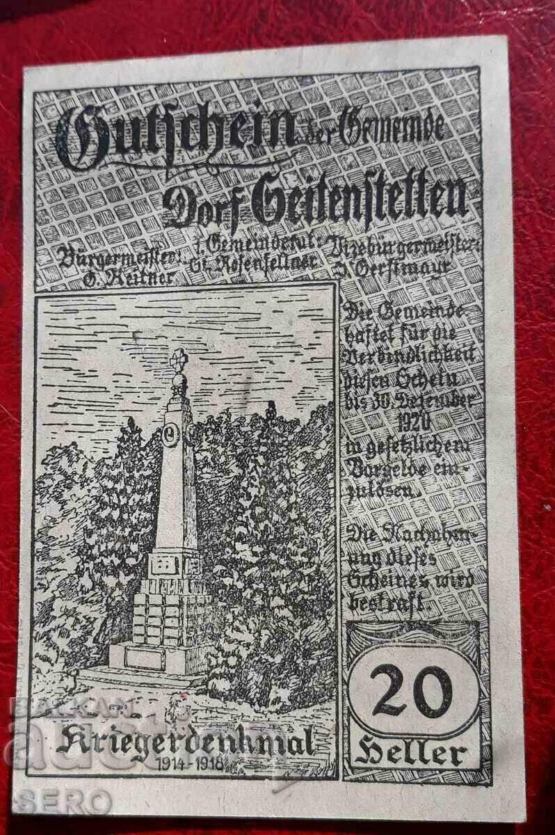 Banknote-Austria-D.Austria-Seitenstätten-20 Heller 1920