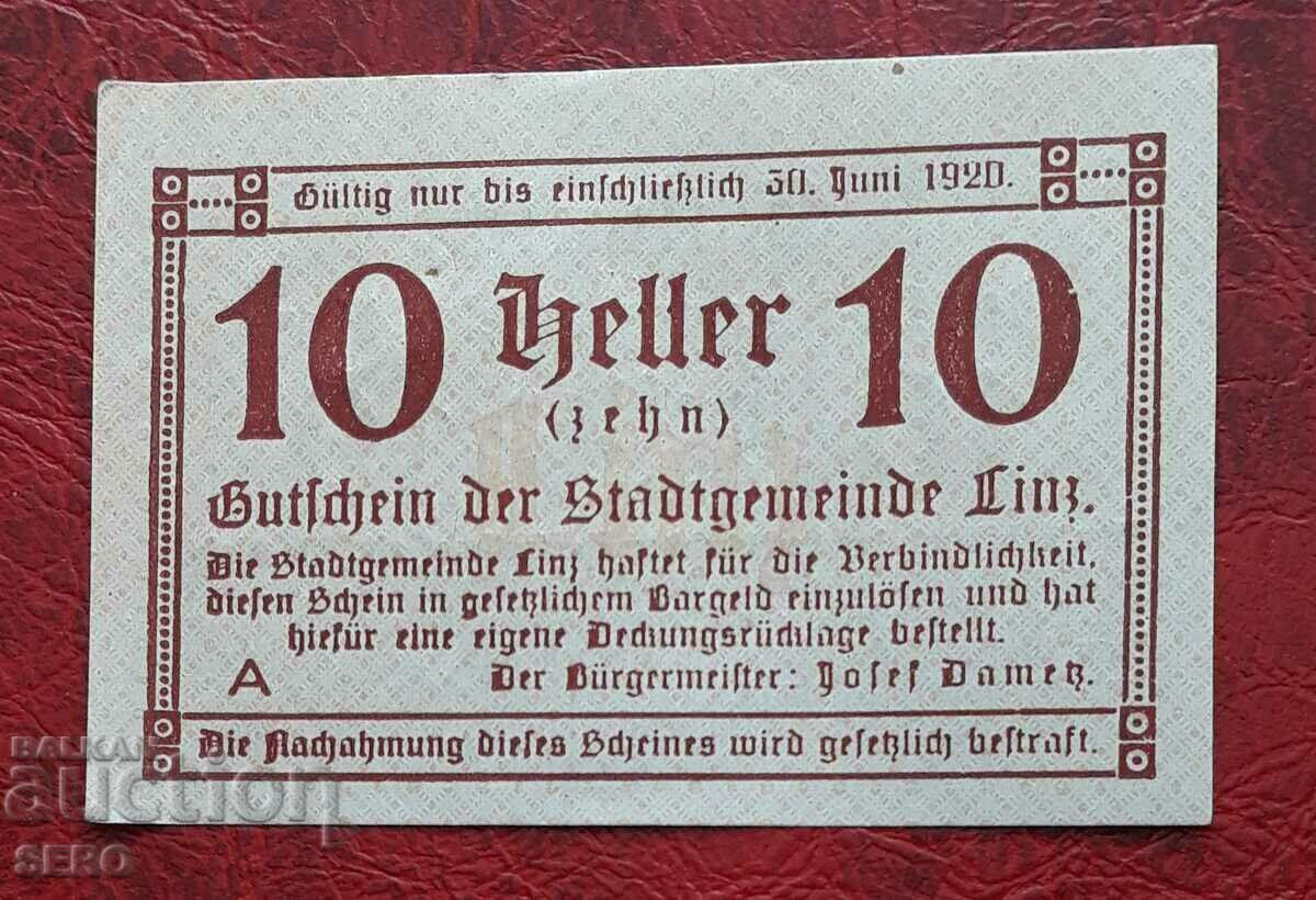 Банкнота-Австрия-Г.Австрия-Линц-10 хелера 1920