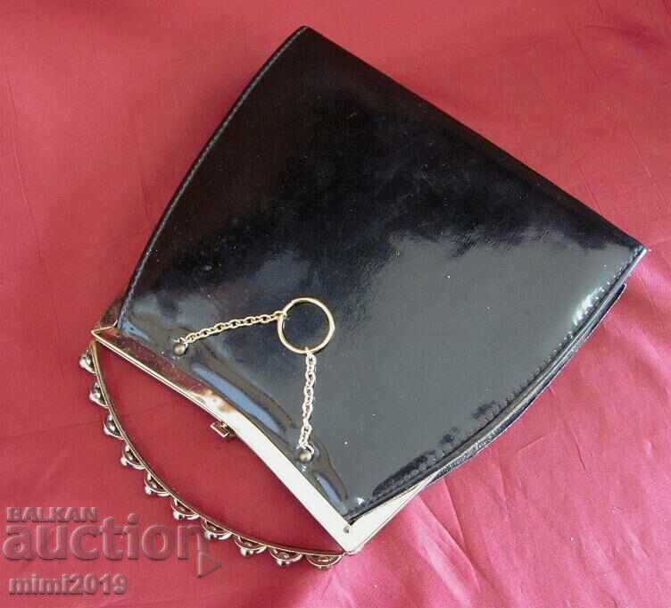 Auction 50's Antique Small Ladies Purse Leather & Patent Leather Auction 50's Antique Small Ladies Purse Leather & Patent Leather