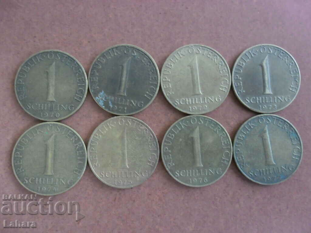 Lot of 1 Shilling 1970 to 1977 Austria