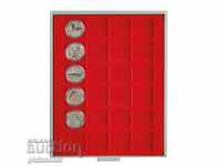 Cutie Lindner MB din PVC roșu pentru 24 de monede în capsule