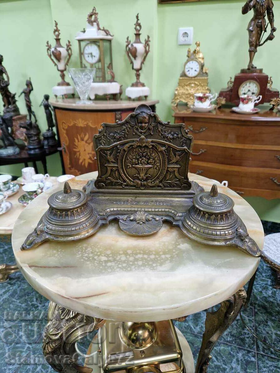 A great large antique French bronze inkstand