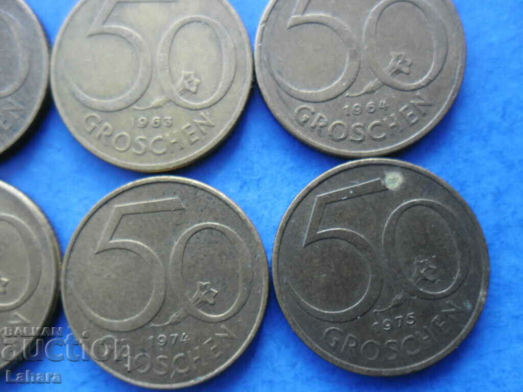 Auction Lot of 50 groschi 1959 to 1975. Austria Auction Lot of 50 groschi 1959 to 1975. Austria