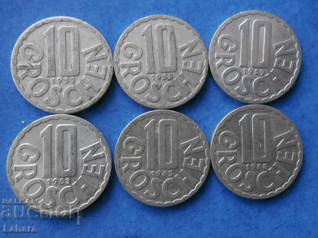 Lot of 10 groshis 1952 to 1968. Austria Lot of 10 groshis 1952 to 1968. Austria