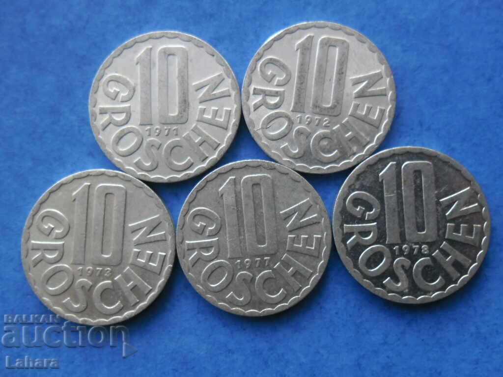 Lot of 10 groshis 1971 to 1978. Austria Lot of 10 groshis 1971 to 1978. Austria