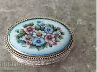 Old Russian box/brooch Finift Enamel Porcelain Filigree