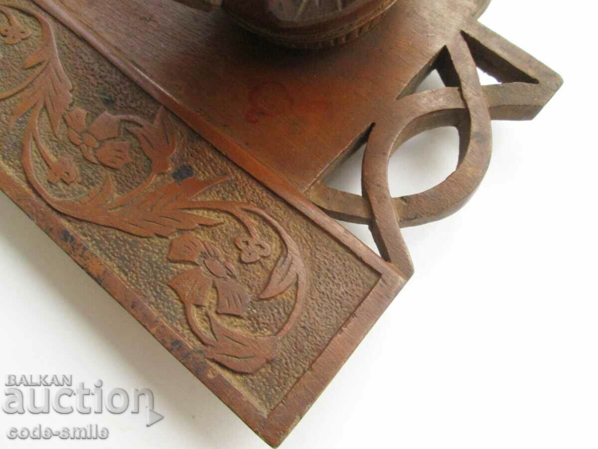 Auction  Unique Old Revival Wooden Inkwell Carving