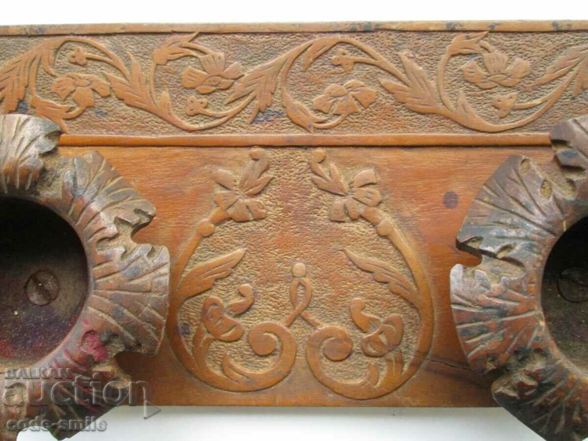 Delivery of Unique Old Revival Wooden Inkwell Carving