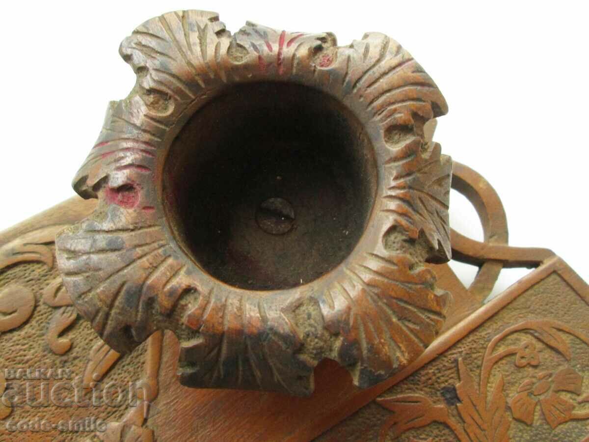 Unique Old Revival Wooden Inkwell Carving - 5