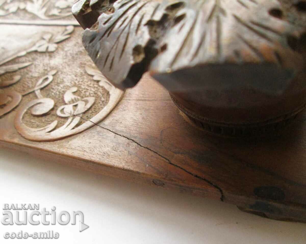 Unique Old Revival Wooden Inkwell Carving - 6
