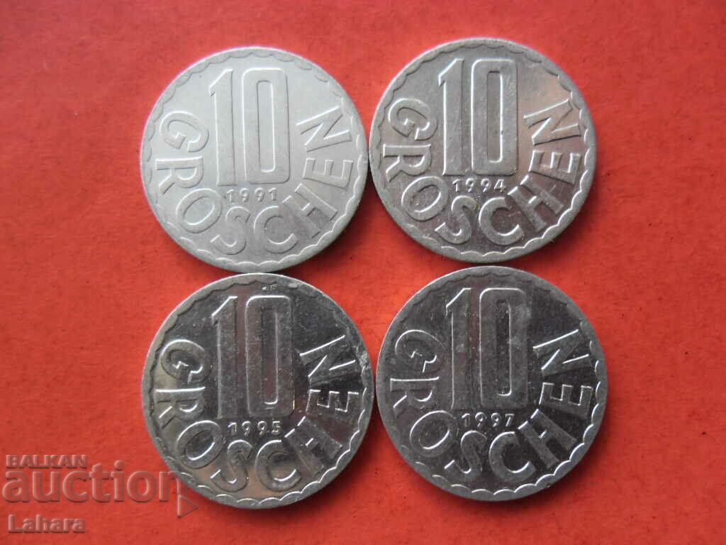 Lot of 10 Groshis 1991 to 1997. Austria Lot of 10 Groshis 1991 to 1997. Austria