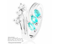 Ring with branched shoulders, zircons - clear and with aquamarine