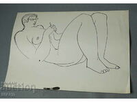 Стара Майсторска Рисунка картина еротика голо женско тяло