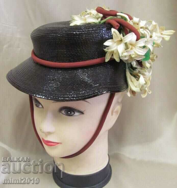 30's Antique Ladies Hat Black - 7