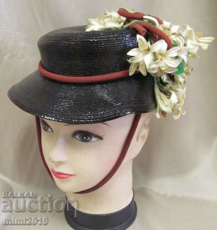 Pălărie neagră de damă antică din anii 30