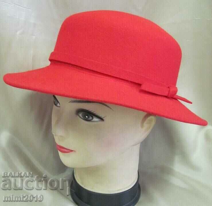 50's Antique Women's Hat Red Felt - 6 50's Antique Women's Hat Red Felt - 6