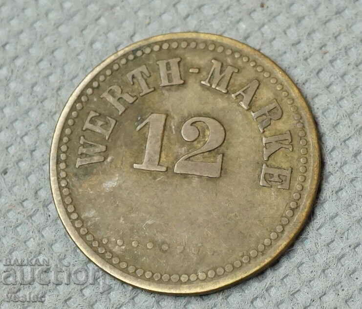 Jeton de monedă veche germană valoare marca 12 mărci