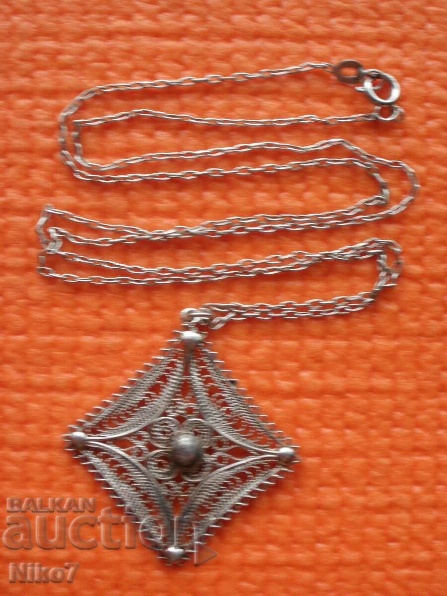 Antique silver medallion, necklace, filigree necklace.