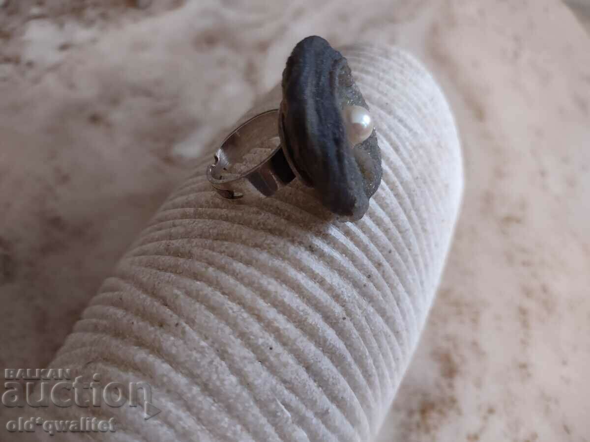 Silver ring, stone - Chalcedony, with Pearl, silver 835 with price 150.00 BGN | € 76.69