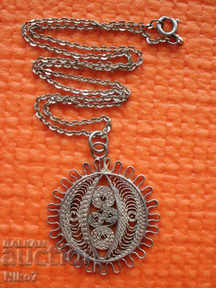 Antique silver medallion, necklace, filigree necklace.
