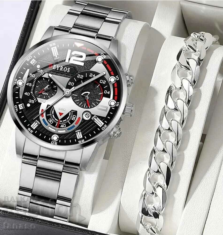 Men's quartz watch with stainless steel bracelet