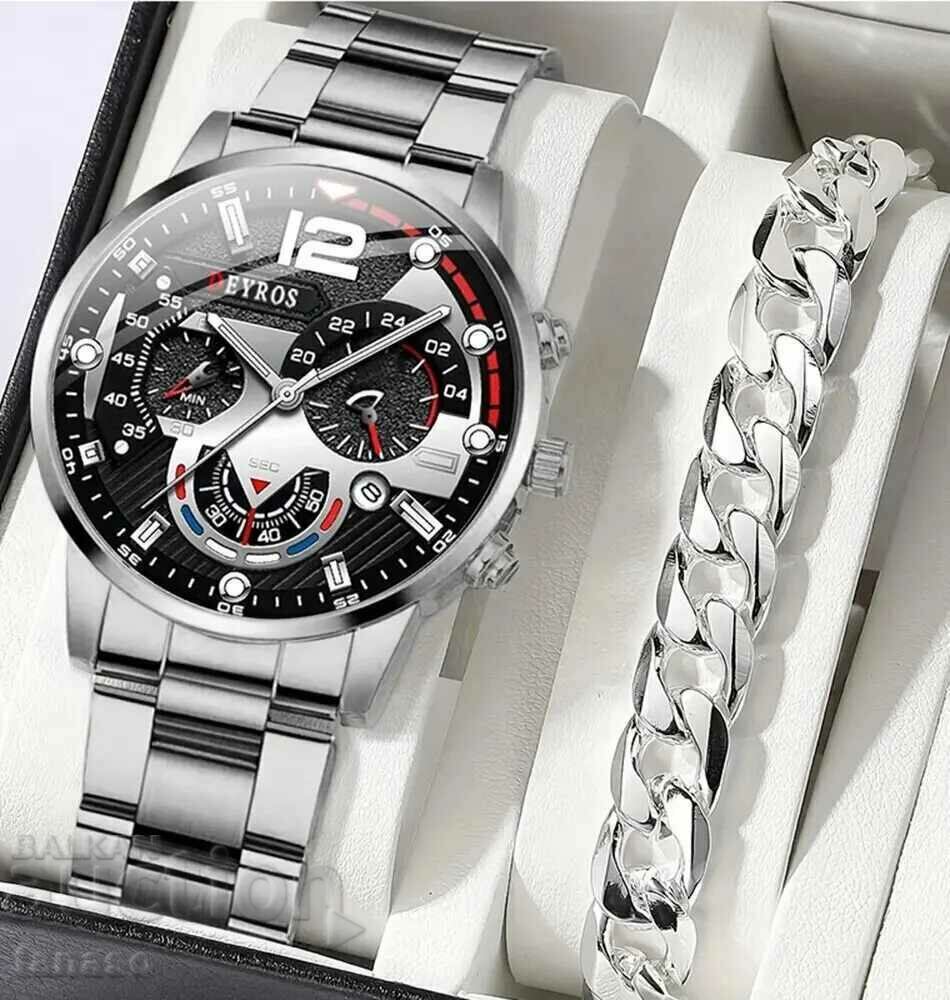 Men's quartz watch and stainless steel bracelet