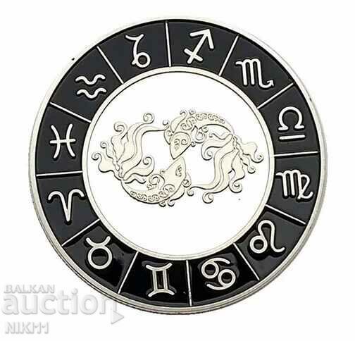 Moneda zodiacală Pești într-o capsulă protectoare, semne zodiacale, zodiac