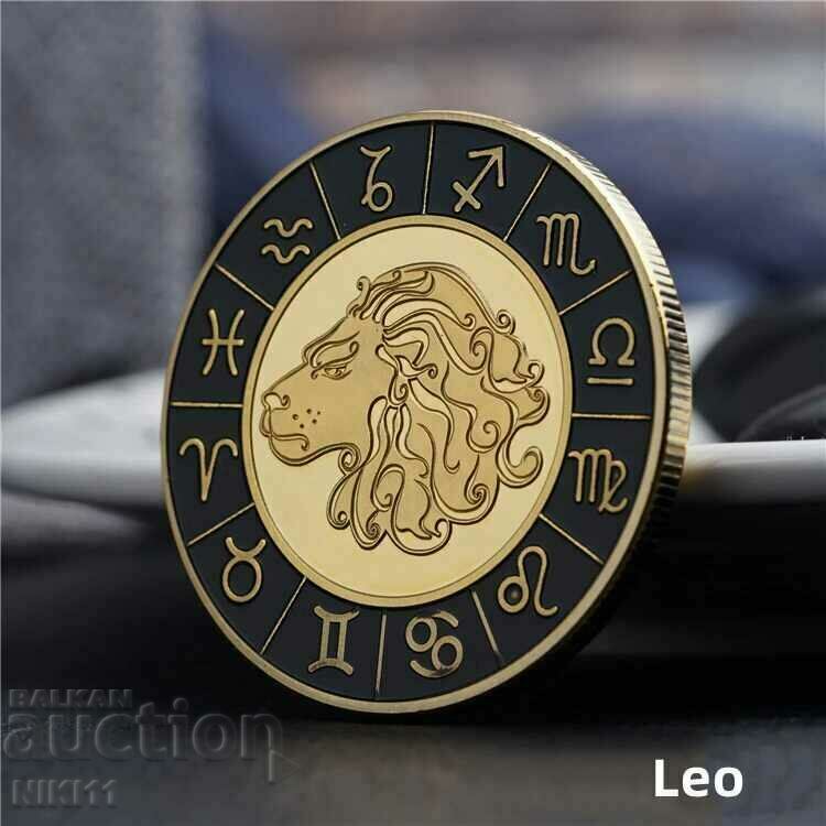 Moneda zodiacală Leu într-o capsulă protectoare, semne zodiacale, zodiac