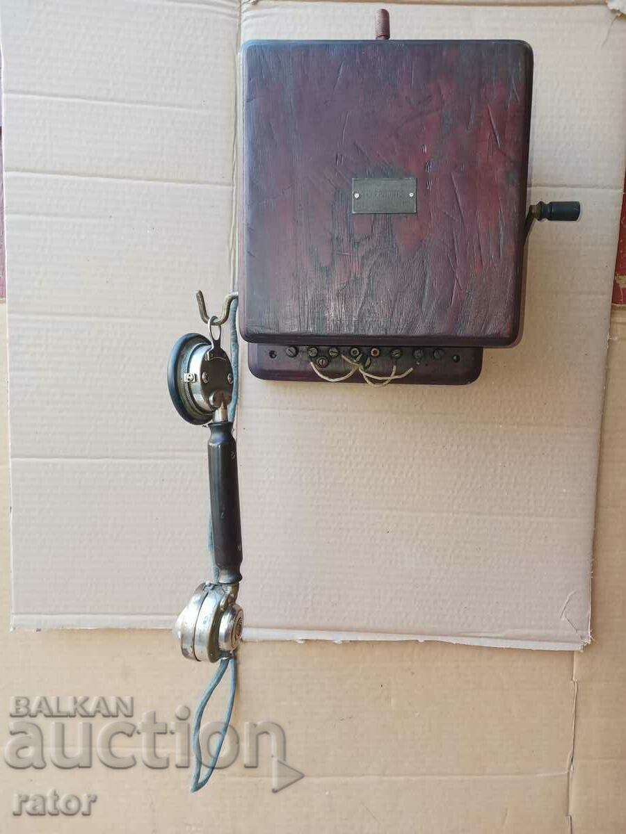 Telefon de perete din lemn francez vechi de 100 de ani. RAR