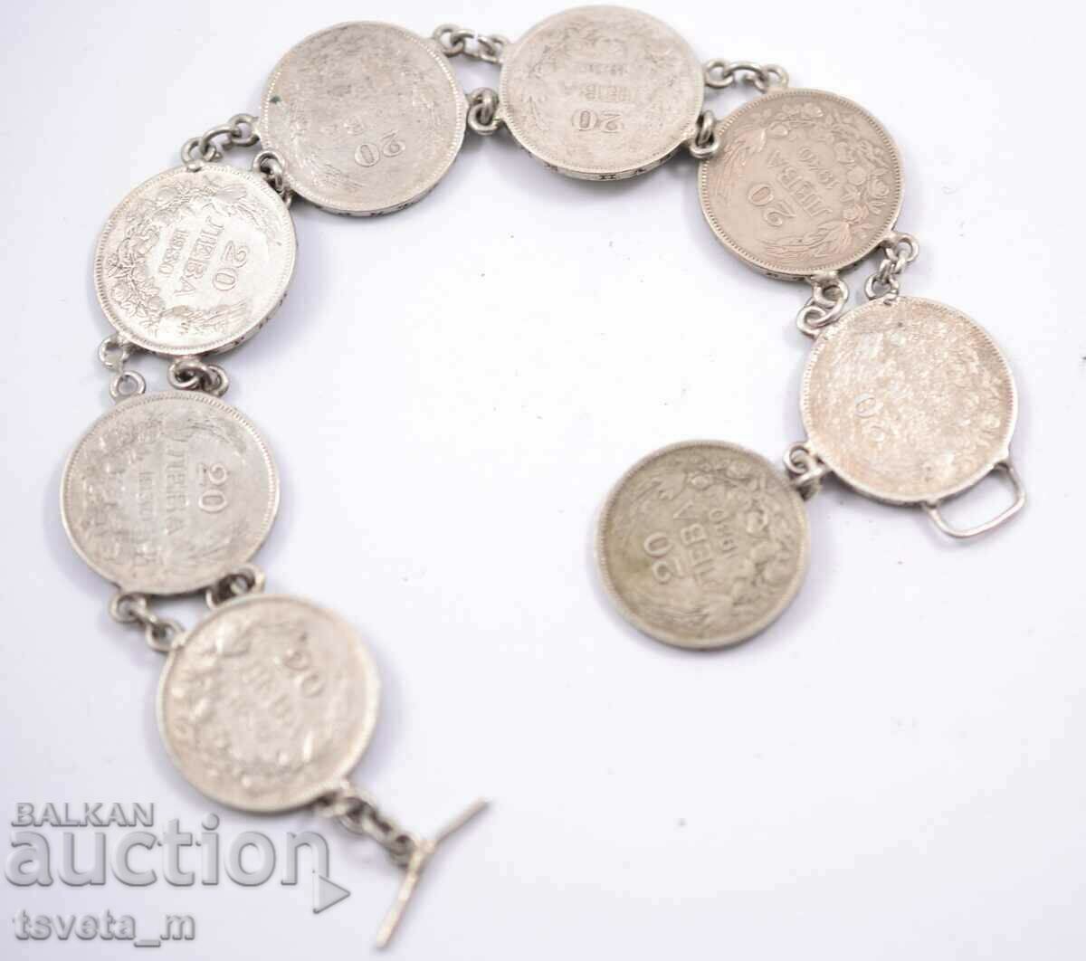 Старинна сребърна монетна гривна  34,5 g