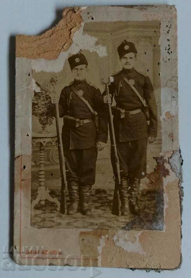 SĂRȚIUL SECOLULUI AL XIX-LEA SOLDAȚI PUSCĂ CARTON FOTO MILITAR