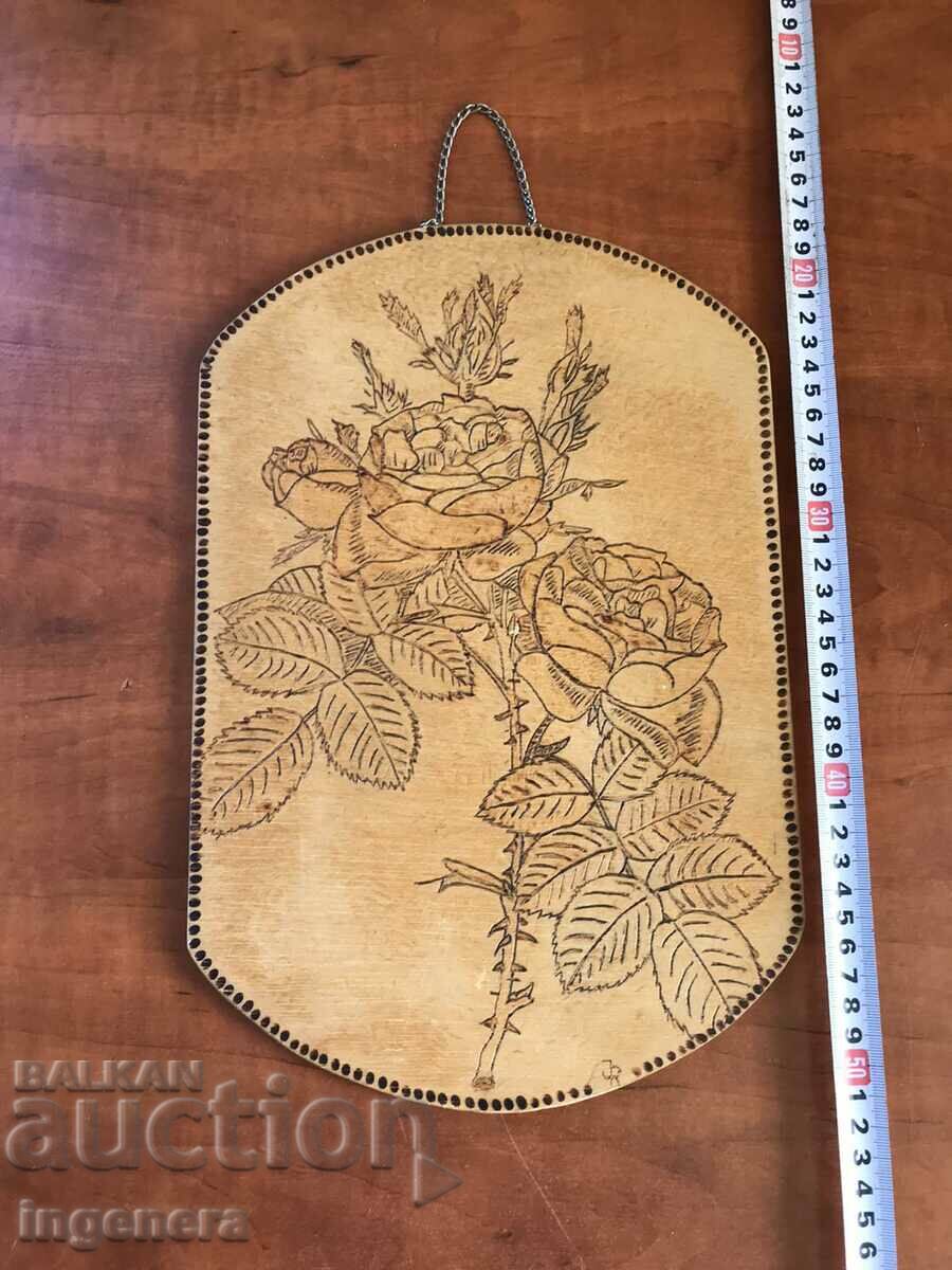 PANEL WOOD PYROGRAPH FOR WALL ROSES