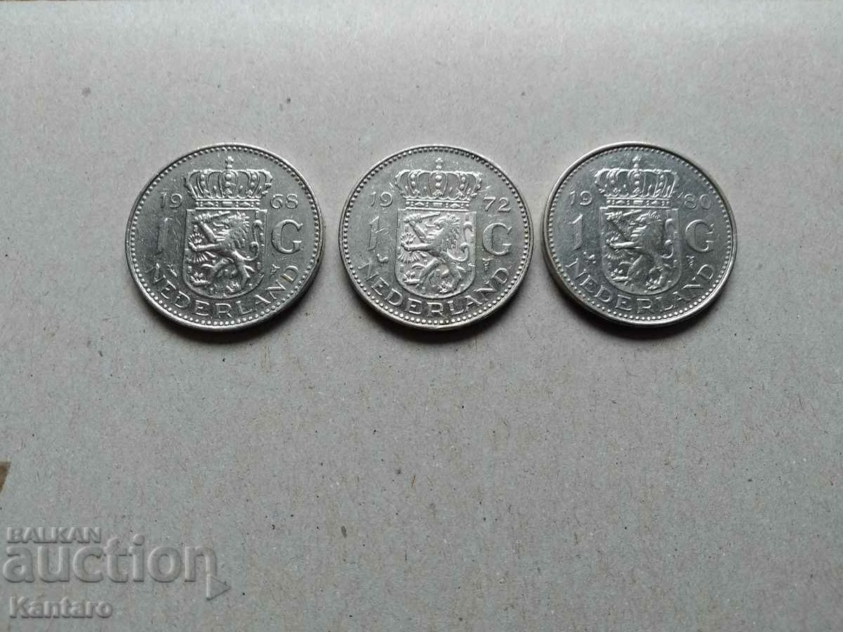Monedă - Olanda - 1 florin - 3 buc - 1968; 1972; 1980