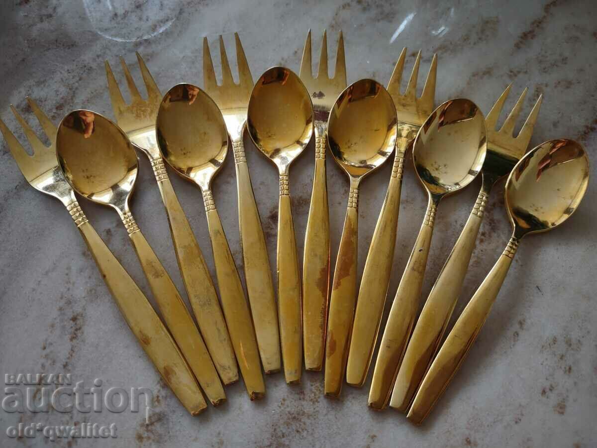 12 pieces of gold-plated dessert SPOONS and FORKS with price 197.00 BGN | € 100.72